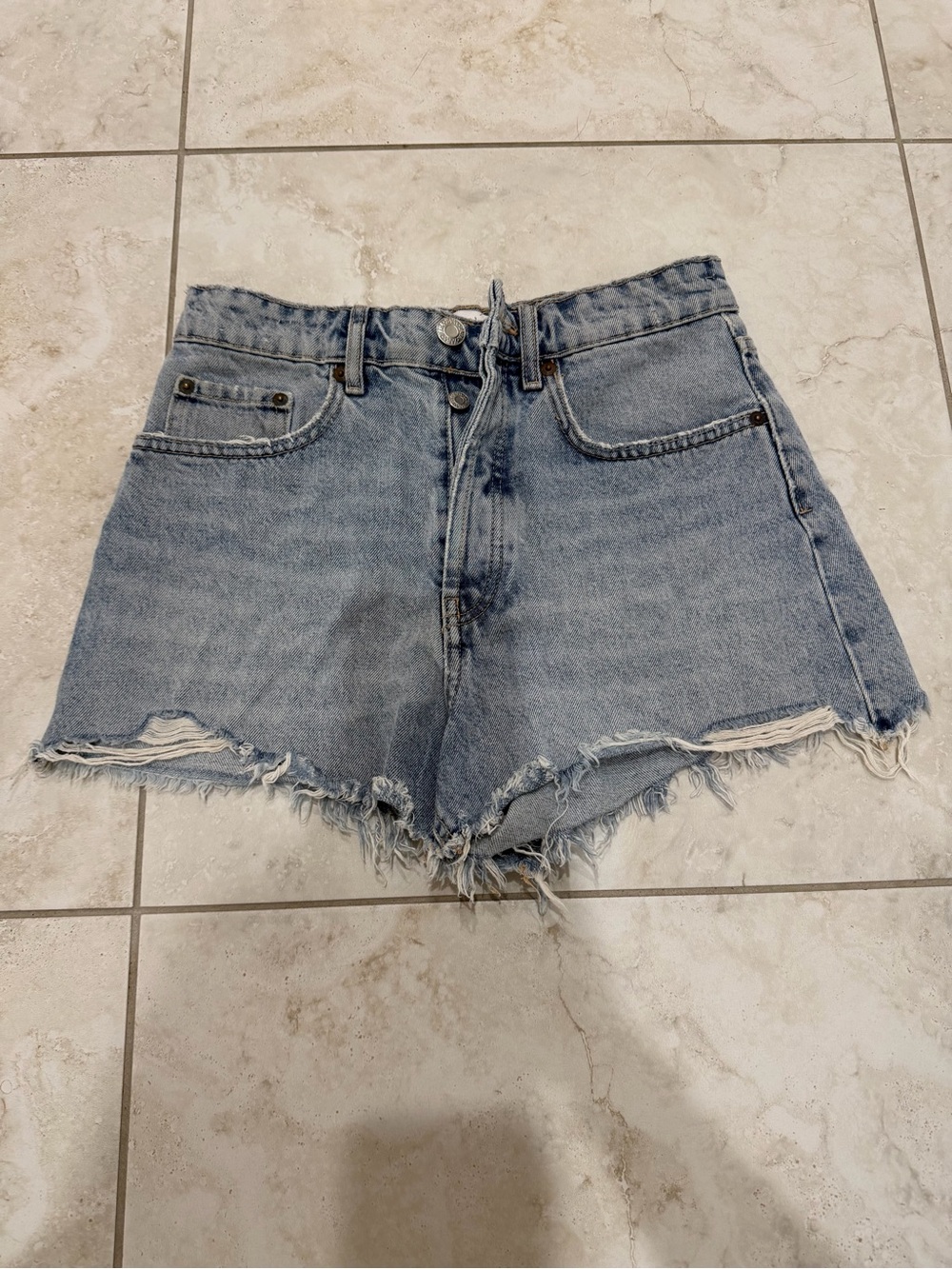 Zara Light Blue Distressed Denim Shorts